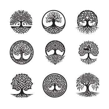 Set of Celtic Tree Illustrations for Graphic Projects vector