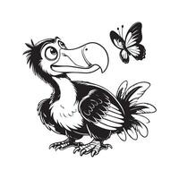 Surprised Dodo Bird Staring at a Delicate Butterfly vector