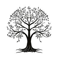 A black and white tree with leaves on it vector
