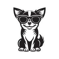 Cute Joyful Chihuahua Dog Sitting Wearing Sunglass Illustration vector