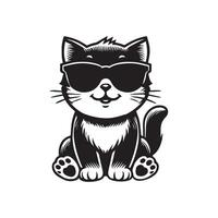 Cute Joyful Cat Sitting Wearing Sunglass Illustration vector