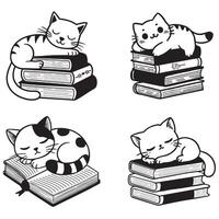 Lazy Cat Sleeping on Books Illustration for Pet Lovers vector