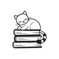Lazy Cat Sleeping on Stack of Books Adorable Pet ClipArt vector