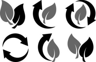 Stencil recycled arrow with leaf set icon Collection clipart vector