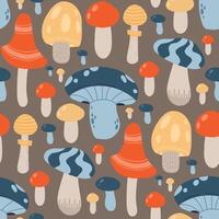 Colorful mushroom pattern featuring whimsical fungi, toadstools, and forest elements. Perfect for woodland themes, seasonal designs, or botanical decor vector
