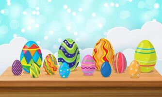 Easter eggs on wooden background illustration. Eps 10. vector