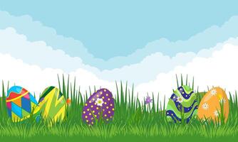 Easter eggs in the grass illustration for your design. vector
