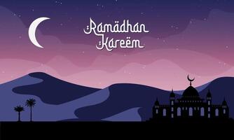 Ramadan Kareem background with mosque and moon illustration. vector