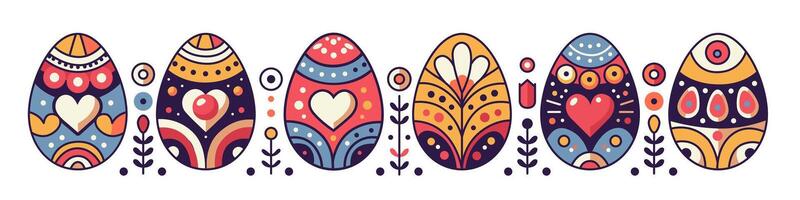 Set of Easter eggs with floral patterns and hearts. vector