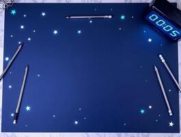 Midnight Blue Constellation Desktop with Illuminated Study Elements photo