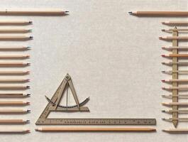 Natural Linen Academic Desktop with Vintage Mathematical Instruments photo