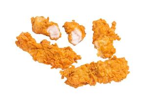 Deep fried chicken strips, stick from breast fillet isolated on white background photo