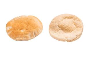 Fresh pita bread close up isolated on white background. top view photo