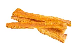 Homemade pastry Cheese bread sticks, butter salted bread isolated on white background. top view photo