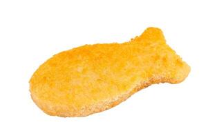 Fish fingers or fish sticks isolated on white background. top view photo