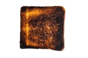Burned Toast from white bread isolated on white background. top view photo