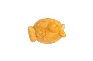 Korean pancake Bungeoppang, Fish shaped Waffle with sweet red bean filling isolated on white background. top view photo