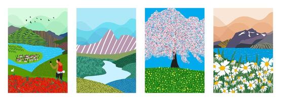 The Revitalizing Power of Spring and Nature. Rural Life. vector