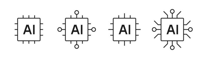 Artificial intelligence. AI processor chip icon line symbol. Square Ai logo chip. Editable stroke illustration vector