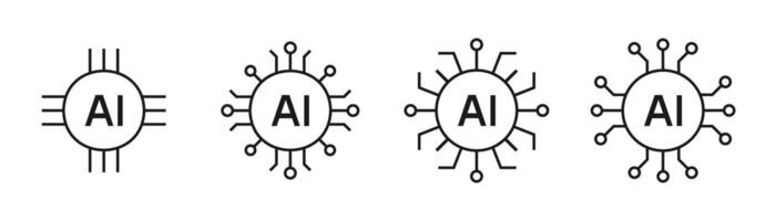 Artificial intelligence. AI processor chip icon line symbol. Circle Ai logo. Editable stroke illustration vector