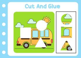 cut and glue for kids. little bus. puzzle game . vector