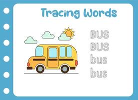 tracing the word of bus. bus for kids vector