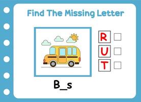 find the missing letter of bus. game for kids vector