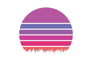 Retro Sunset with Gradient Stripes and Abstract Silhouette. vector