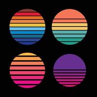 Colorful Retro Gradient Striped Circular Designs. vector