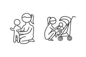 Mother and Child Outline Illustrations. vector