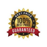 100 Best Price Guaranteed Badge with Red Ribbon and Star Object for Business, Website, Sales Page and Products Funnel vector