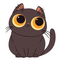 Cute black kitten with big eyes. Flat illustration in simple childish style. White background vector