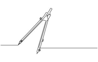 One continuous line art of compass stationery tool drawn with single line vector