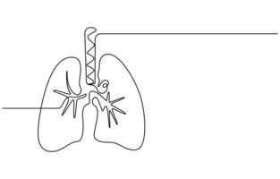 Single continuous line art of lungs vector