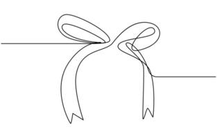 Decorative ribbon bow in continuous line art drawing style vector