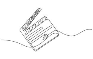 Continuous line drawing of retro old classic movie board clapper and film reel vector