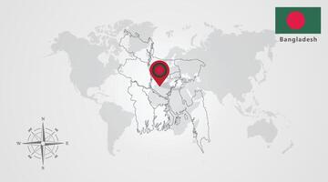 Bangladesh flag icon design with map outline, Template with the national flag and map vector