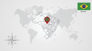 Brazil flag icon design with map outline, Template with the national flag and map vector