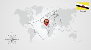 Brunei flag icon design with map outline vector