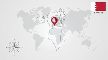 Bahrain flag icon design with map outline, Template with the national flag and map vector