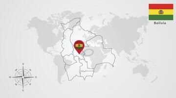 Bolivia flag icon design with map outline vector