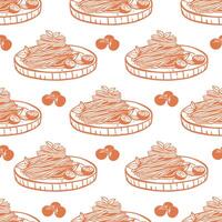 Pasta with tomatoes and basil seamless pattern. Hand drawn food design for textile, menu, wrapping paper vector