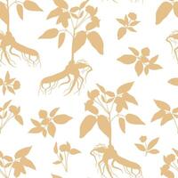 Ginseng root silhouette seamless pattern. Chinese medicinal plant design for textile, fabric, wrapping paper vector