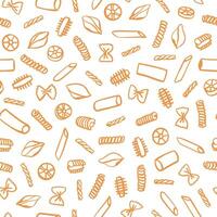 Hand drawn pasta variations seamless pattern. Different types of Italian pasta design for textile, fabric, wrapping paper vector
