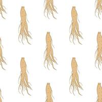 Ginseng root on white background simple seamless pattern. Chinese medicinal plant design for textile, fabric, wrapping paper vector