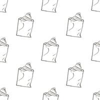 Hand drawn croissant in a paper bag seamless pattern. Simple bakery design for fabric, home textile, wrapping paper, gift paper vector