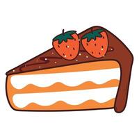 cute hand drawing cartoon chocolate cake with strawberry on it. cute dessert cartoon sticker vector