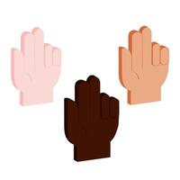 set of isometric hands with three pressed fingers vector