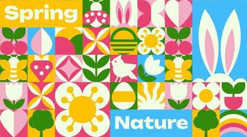 Pattern background for Spring Design. Abstract elements Easter, nature, flowers in a Bauhaus style vector
