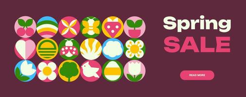 The banner template with Spring icons, Bauhaus Geometric and Nature Symbols with text Sale vector